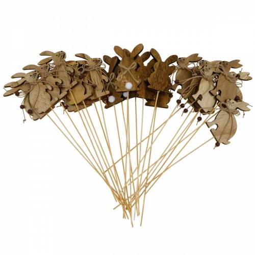 Floristik24 Coniglietto pasquale su bastone plug decorativo conigli in legno naturale decorazione pasquale 24 pz