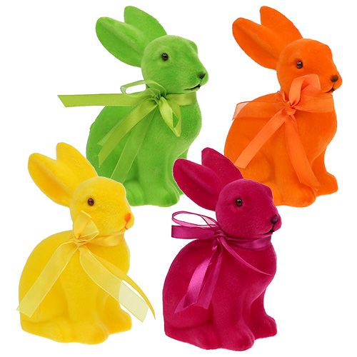Floristik24 Coniglietto pasquale assortito Floccato 15 cm 4 pezzi