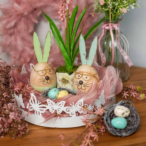 Prodotto Coniglietto pasquale con occhiali figura decorativa uovo in legno Ø5cm H13.5cm 3pz