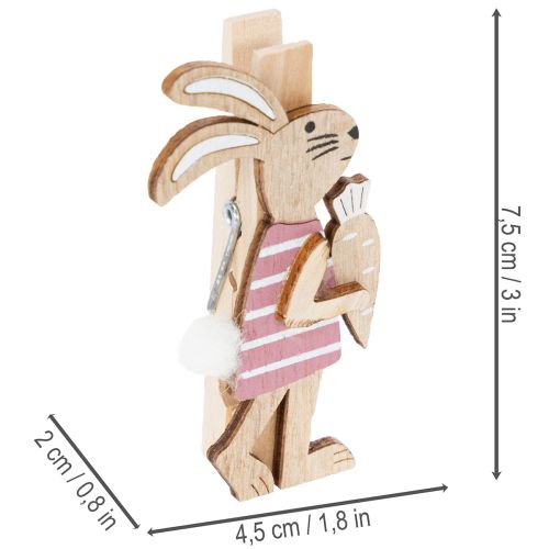Prodotto Fermagli decorativi a forma di coniglietto pasquale, decorazioni pasquali in legno rosa e bianche, 7,5 cm, 4 pezzi