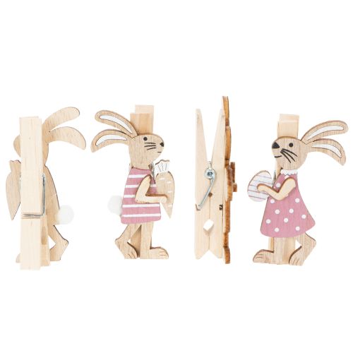 Prodotto Fermagli decorativi a forma di coniglietto pasquale, decorazioni pasquali in legno rosa e bianche, 7,5 cm, 4 pezzi