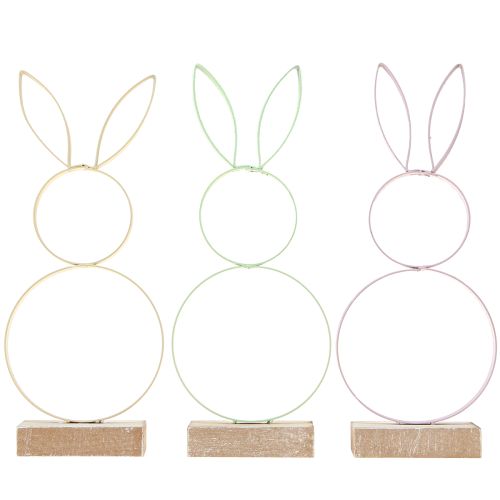 Floristik24 Decorazione coniglietto pasquale in metallo e legno giallo menta rosa H21cm 3 pezzi