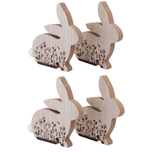Conigli Pasquali Conigli in legno seduti Marrone naturale 18,5×18 cm 4pz