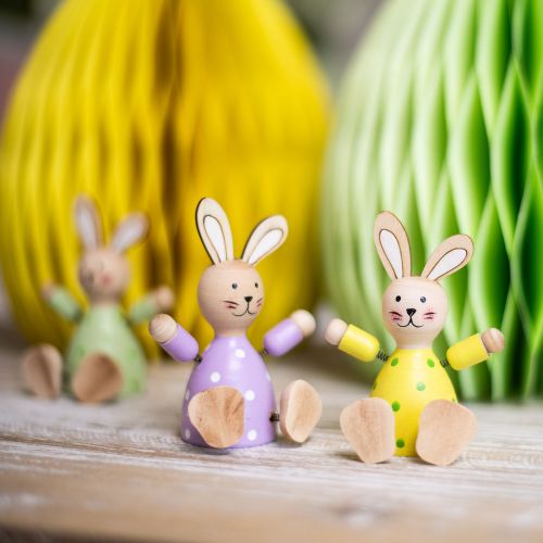 Prodotto Coniglietti pasquali coniglietti colorati in legno decorazione da tavolo a pois H8cm 4 pz