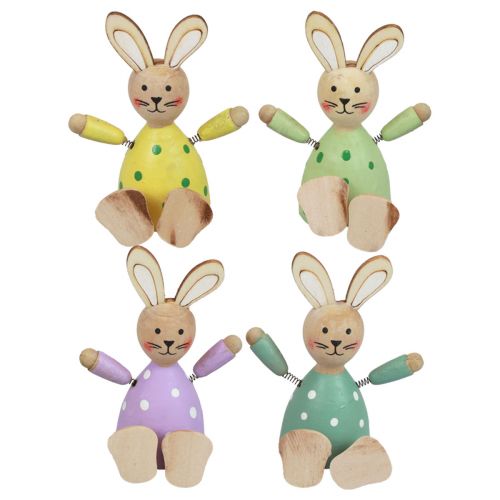 Prodotto Coniglietti pasquali coniglietti colorati in legno decorazione da tavolo a pois H8cm 4 pz