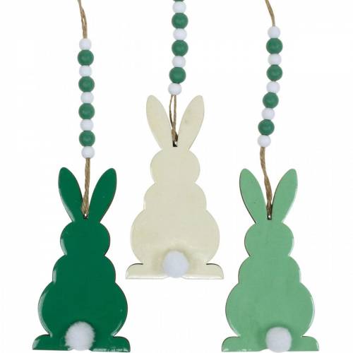 Floristik24 Coniglietti pasquali da appendere, decorazioni primaverili, ciondoli, coniglietti decorativi verdi, bianchi 3pz