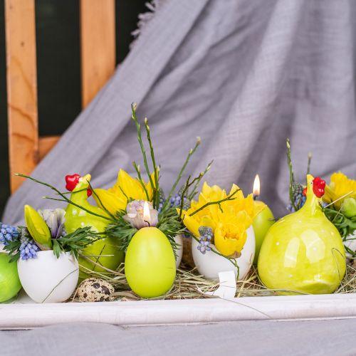 Floristik24 Candele pasquali a forma di uovo, candele a uovo Pasqua lime Ø4,5 cm H6 cm 6 pezzi