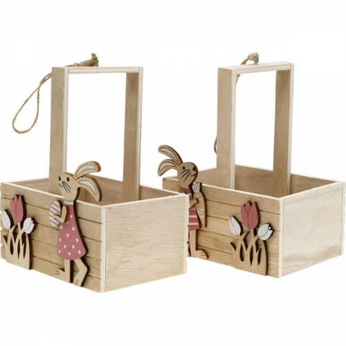 Floristik24 Cesto pasquale con coniglietti Decorazioni pasquali da appendere Decorazione primaverile nido pasquale 2pz