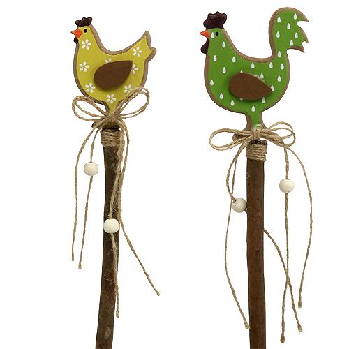 Floristik24 Spina pasquale pollo giallo, verde 8 cm L36 cm 6 pezzi