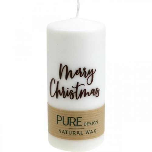 Floristik24 Candele a colonna PURE Merry Christmas 130/60mm cera bianca 4pz