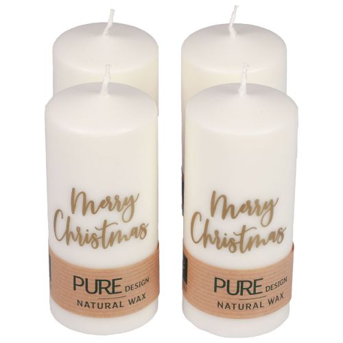 Floristik24 Candele a colonna Merry Christmas oro bianco 60×130mm 4pz