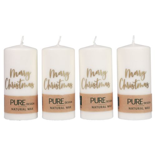 Candele a colonna Merry Christmas oro bianco 60×130mm 4pz