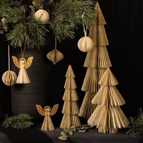 Floristik24 Albero di Natale di carta Albero di Natale di carta crema, oro H60cm