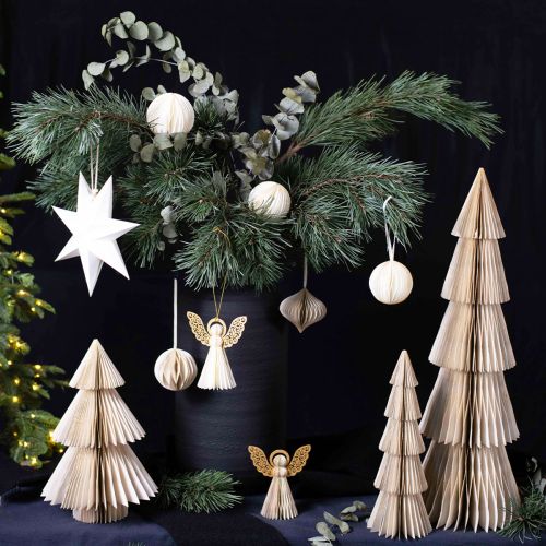 Floristik24 Albero di Natale di carta Albero di Natale di carta bianco, oro H60cm