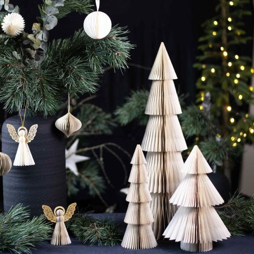 Floristik24 Albero di Natale in Carta Piccolo Bianco Oro H30cm