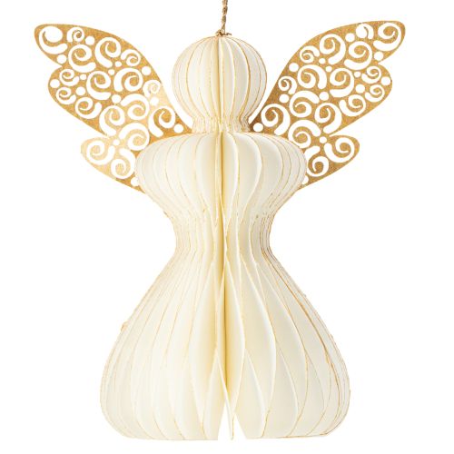 Decorazioni per albero di Natale a forma di angelo in carta, pendenti a forma di angelo, bianco e oro, 12 cm, 4 pezzi