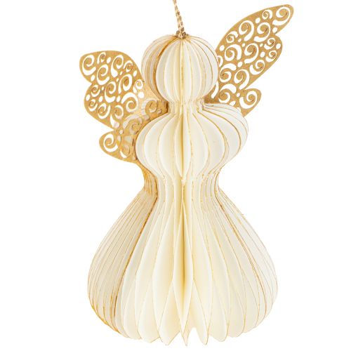 Prodotto Decorazioni per albero di Natale a forma di angelo in carta, pendenti a forma di angelo, bianco e oro, 12 cm, 4 pezzi