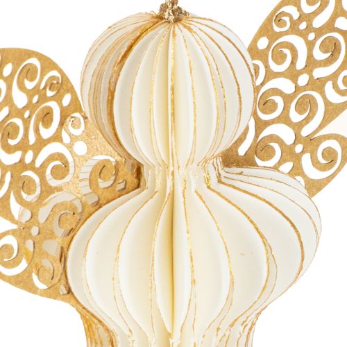 Prodotto Decorazioni per albero di Natale a forma di angelo in carta, pendenti a forma di angelo, bianco e oro, 12 cm, 4 pezzi