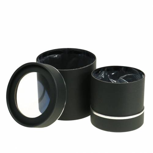 Floristik24 Fioriera tonda cartone nero, argento Ø10/12cm set di 2