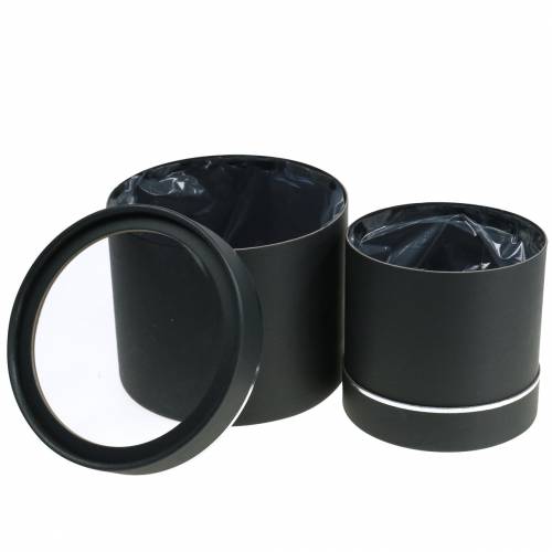 Floristik24 Fioriera rotonda in cartone nero, argento Ø12,5 / 16cm set di 2