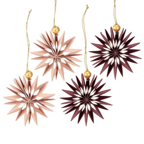 Prodotto Stelle di carta, rosa bordeaux, da appendere, Ø10cm, 4 pezzi