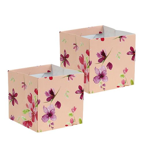 Floristik24 Sacco di carta 10,5 cm x 10,5 cm rosa con motivo 8 pezzi