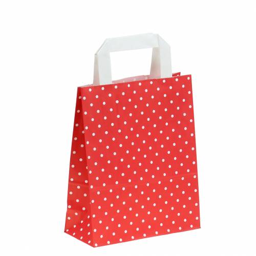 Floristik24 Sacchetto di carta rosso con pois 18cm x 8cm x 22cm 25p