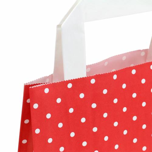 Floristik24 Sacchetto di carta rosso con pois 18cm x 8cm x 22cm 25p