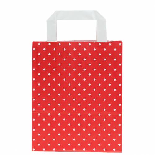 Floristik24 Sacchetto di carta rosso con pois 18cm x 8cm x 22cm 25p