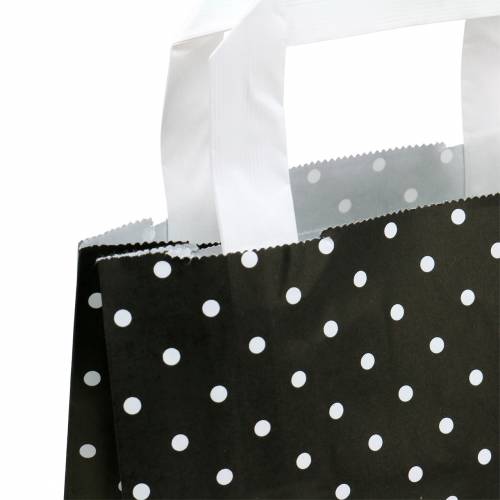 Floristik24 Sacchetto di carta nero con pois 18cm x 8cm x 22cm 25p
