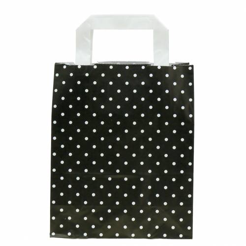 Floristik24 Sacchetto di carta nero con pois 18cm x 8cm x 22cm 25p