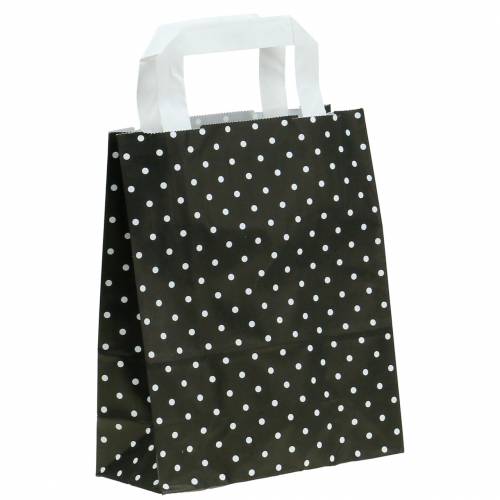 Floristik24 Sacchetto di carta nero con pois 18cm x 8cm x 22cm 25p