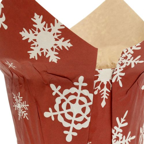 Floristik24 Fioriere in carta con fiocchi di neve rosso-bianco Ø9cm 12 pezzi