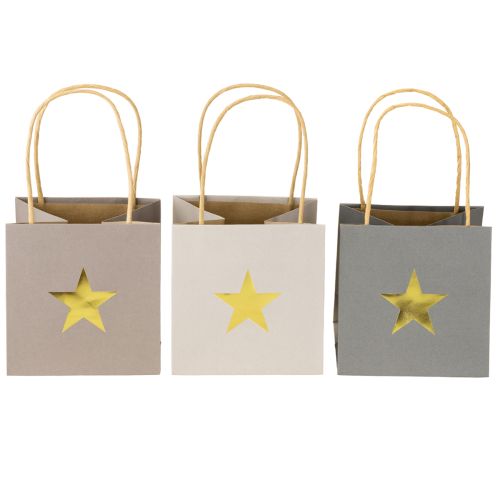 Floristik24 Sacchetti di carta con stella e manico grigio assortiti 12×12×12cm 9 pezzi