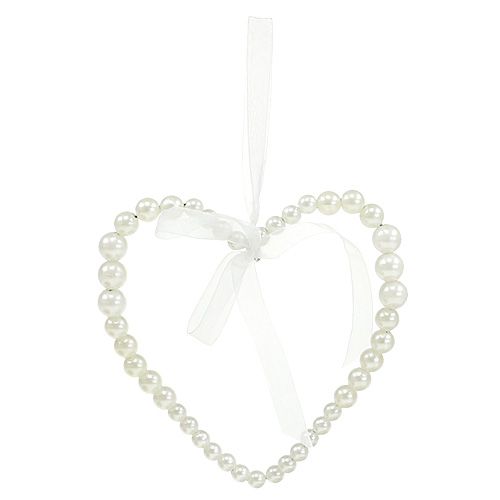 Floristik24 Cuore di perle per appendere bianco 13 cm 4 pezzi