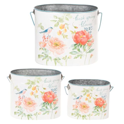 Fioriera ovale decorativa primaverile vintage, in metallo, 26/22/17 cm, set da 3 | Floristik24.it