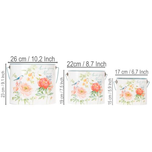 Fioriera ovale decorativa primaverile vintage, in metallo, 26/22/17 cm, set da 3 | Floristik24.it