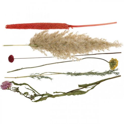 Prodotto Mazzo di fiori secchi con fiori di prato rosa Set fai da te H30-35cm