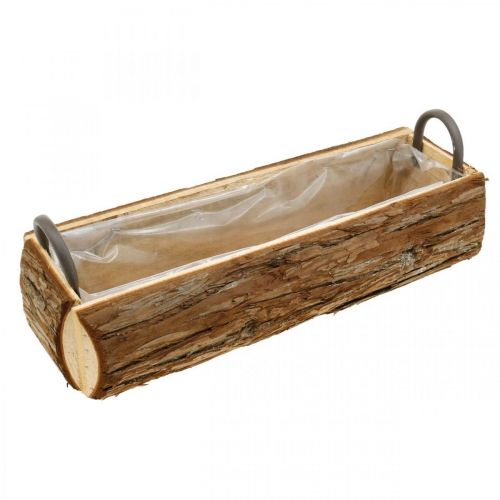 Fioriera, scatola di legno con corteccia, vaso di fiori con manici 46 cm