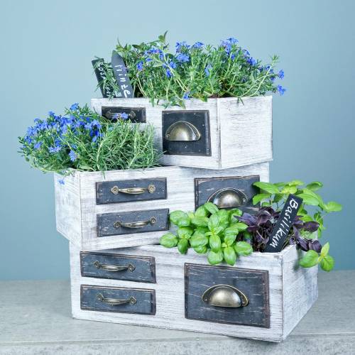 Floristik24 Cassettiera legno metallo bianco 40/36/32cm 3 pz