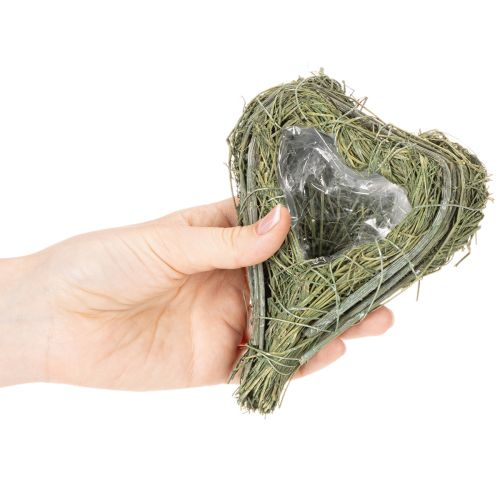 Cuore decorativo in erba naturale con inserto in lamina, 14 cm, 2 pezzi | Floristik24.it