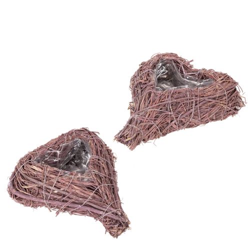 Ciotola a forma di cuore con rami e inserto in lamina per composizioni floreali, 14 cm, 2 pezzi