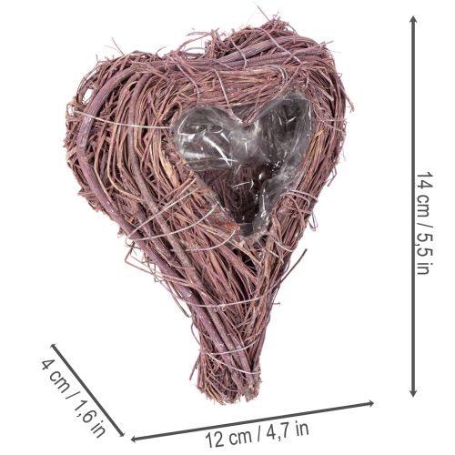 Ciotola a forma di cuore con rami e inserto in lamina per composizioni floreali, 14 cm, 2 pezzi | Floristik24.it