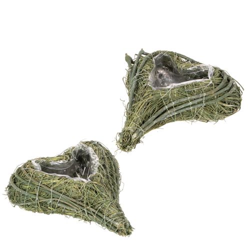 Cuore vegetale in materiale naturale con inserto in lamina, 22 cm, 2 pezzi