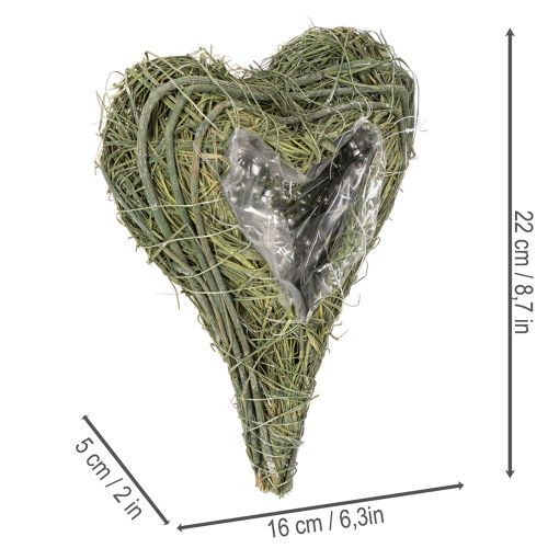 Cuore vegetale in materiale naturale con inserto in lamina, 22 cm, 2 pezzi | Floristik24.it