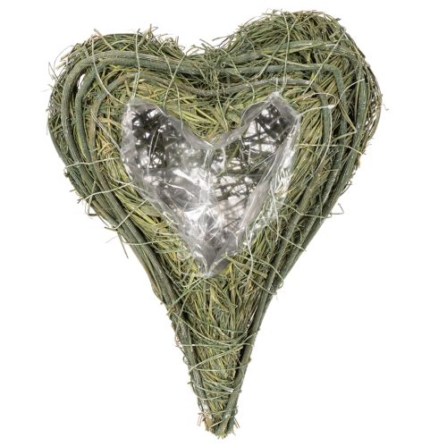 Cuore vegetale in materiale naturale con inserto in lamina, 22 cm, 2 pezzi | Floristik24.it