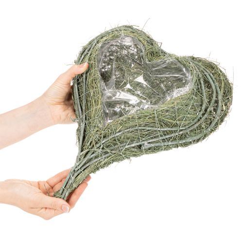Ciotola a forma di cuore in erba naturale con foglio per la semina, 38 cm | Floristik24.it