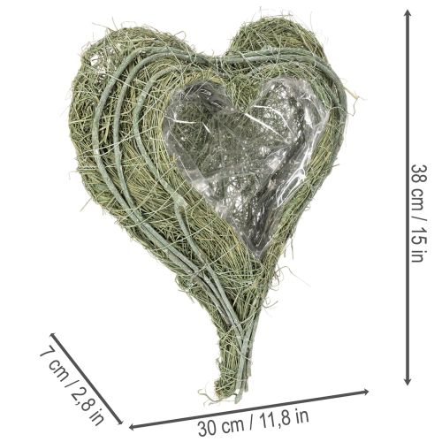 Ciotola a forma di cuore in erba naturale con foglio per la semina, 38 cm | Floristik24.it