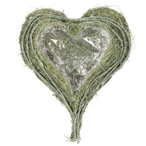 Ciotola a forma di cuore in erba naturale con foglio per la semina, 38 cm | Floristik24.it