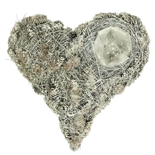 Cuore vegetale fatto di coni 26x27cm bianco 2 pezzi
